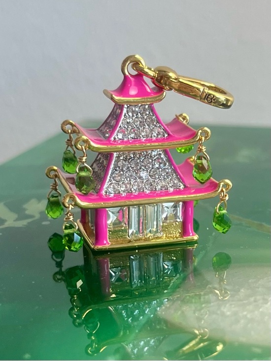 Juicy Couture Jewelry - RARE Juicy Couture Pink Asian Pagoda Charm/Pendant w Green Crystal Drops